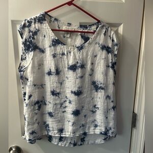 Rachel Zoe Navy and White Tie-Dye linen Blouse